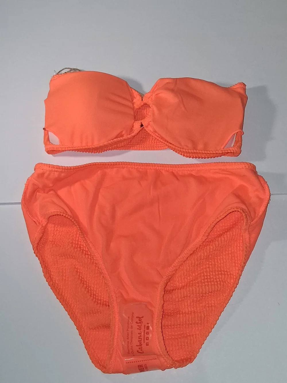 NWT CABANA DEL SOL Orange Bandeau Bikini - Strapless Top, High Waist Bottom Sz M